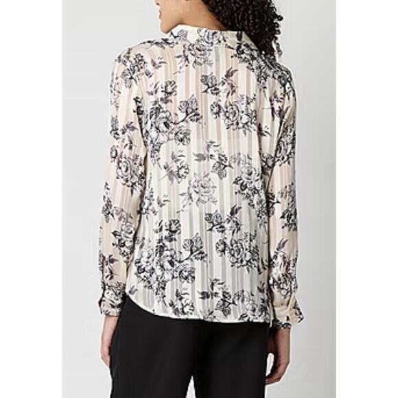 By & By Women’s Floral Sheer Blouse NWT Cream Gray Button Front Lined Top Sz S - Picture 2 of 12